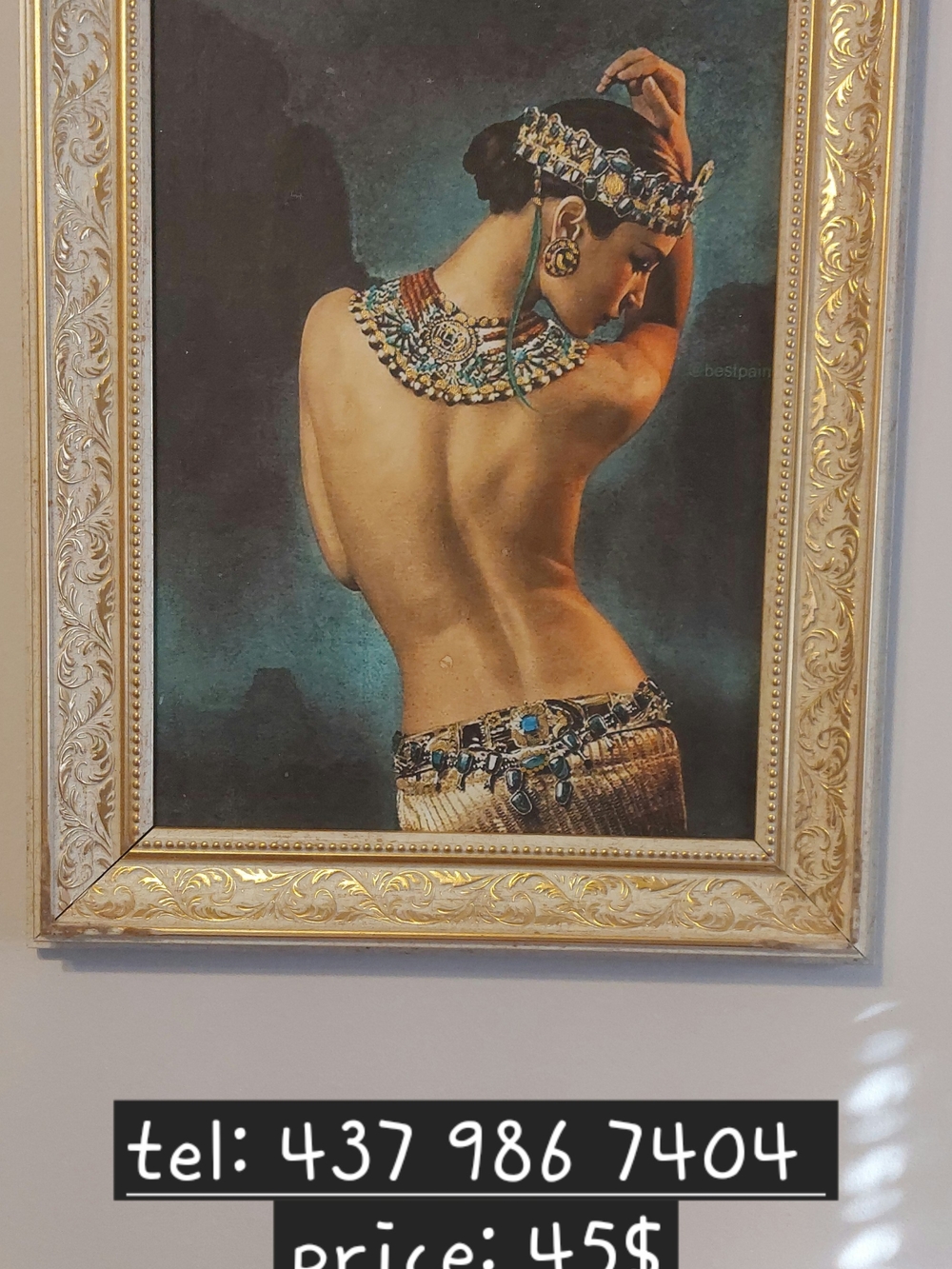 Turquoise and Gold Framed Art Poster - Back Profile Figure